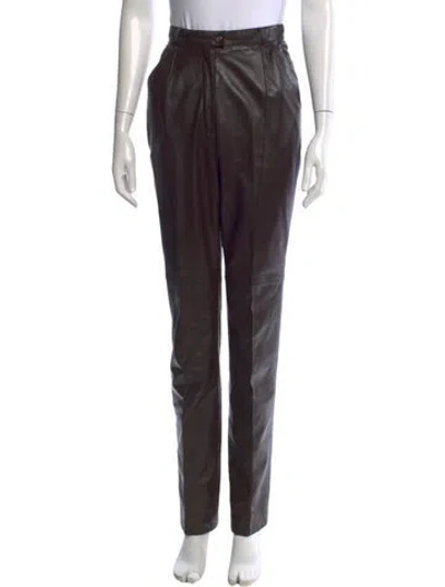 Pre-owned Escada Leather Straight Leg Pants In Brown