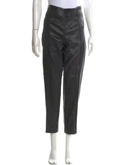 Pre-owned Escada Leather Straight Leg Pants In Gray