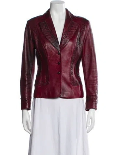 Pre-owned Escada Leather Striped Blazer In Red