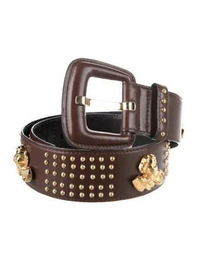 Pre-owned Escada Leather Studded Accents Waist Belt In Brown