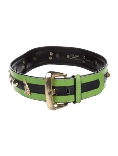 Pre-owned Escada Leather Studded Accents Waist Belt In Green