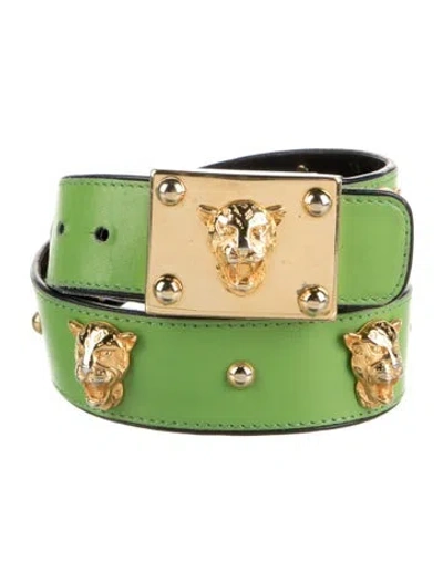 Pre-owned Escada Leather Studded Accents Waist Belt In Green