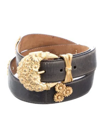 Pre-owned Escada Leather Studded Accents Waist Belt In Grey