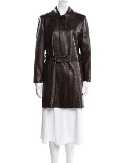 Pre-owned Escada Leather Trench Coat In Brown