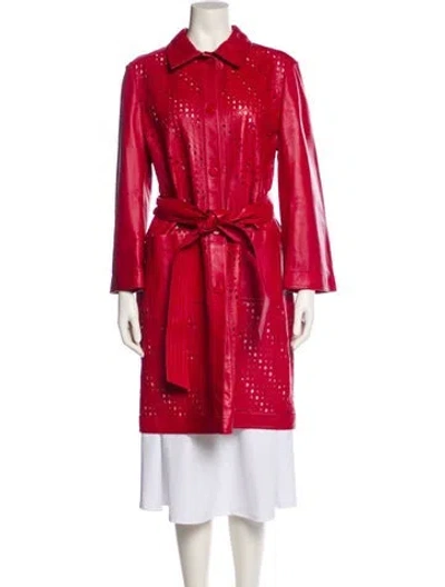 Pre-owned Escada Leather Trench Coat W/ Tags In Red