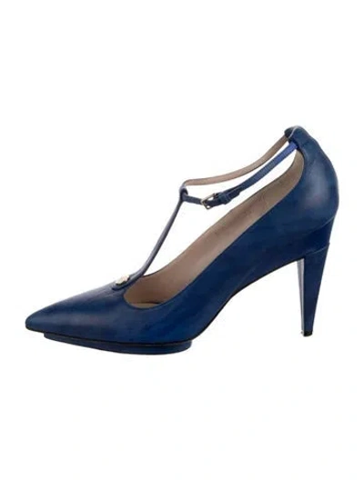 Pre-owned Escada Leather T-strap Pumps In Blue