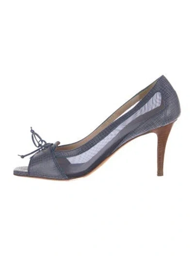 Pre-owned Escada Leather Tweed Pattern Pumps In Blue