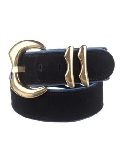 Pre-owned Escada Leather Waist Belt In Black/blue