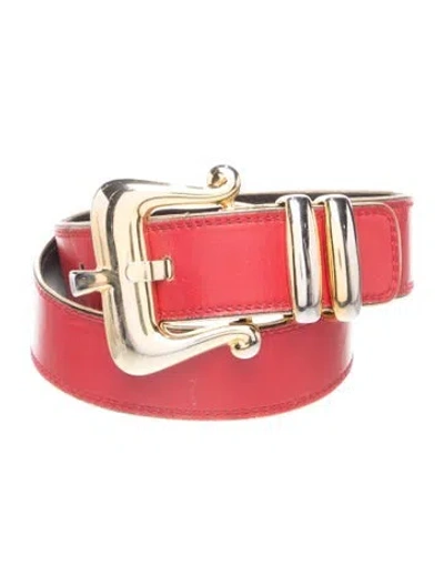 Pre-owned Escada Leather Waist Belt In Gold/red