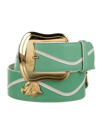 Pre-owned Escada Leather Waist Belt In Green/white