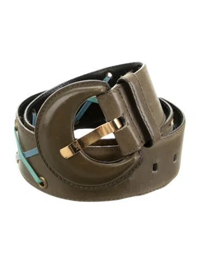 Pre-owned Escada Leather Whipstitch Trim Waist Belt In Neutrals
