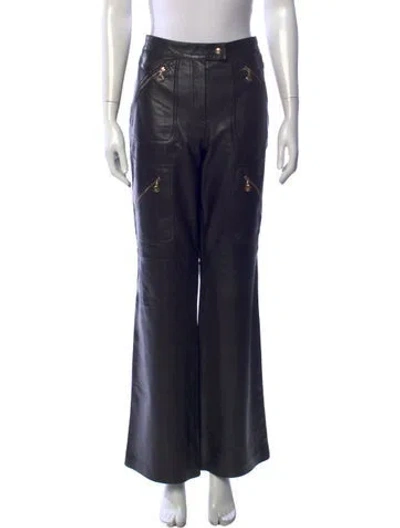 Pre-owned Escada Leather Wide Leg Pants In Black