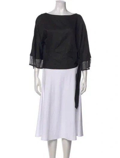 Pre-owned Escada Linen Bateau Neckline Top In Black