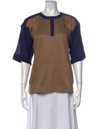 Pre-owned Escada Linen Crew Neck Top In Brown
