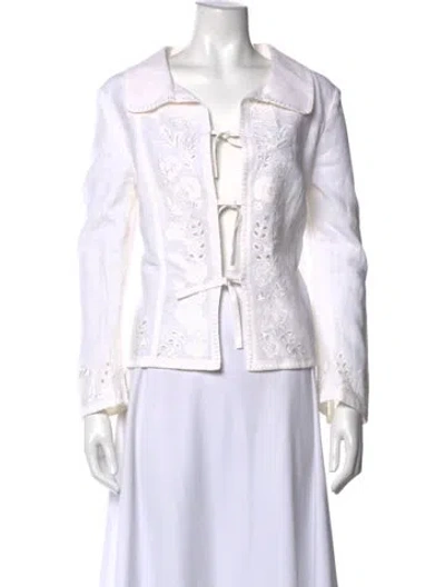 Pre-owned Escada Linen Floral Print Top In White