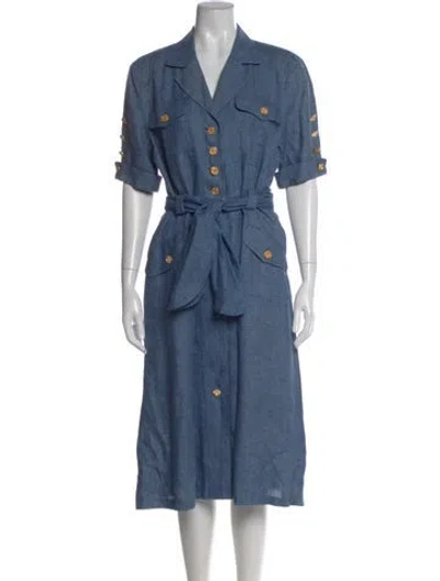 Pre-owned Escada Linen Long Dress In Blue
