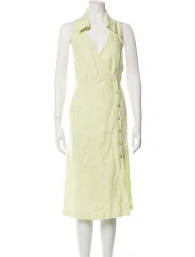 Pre-owned Escada Linen Midi Length Dress In Green