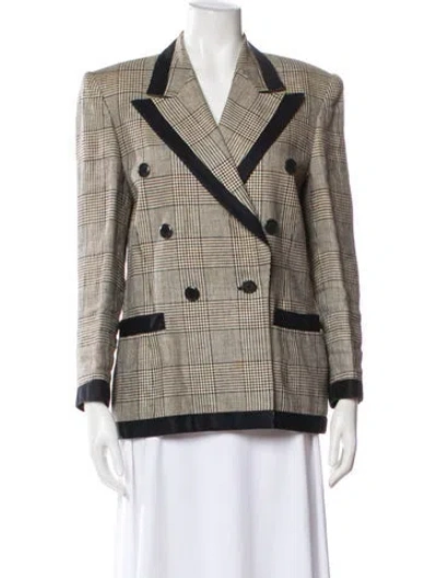 Pre-owned Escada Linen Plaid Print Blazer In Neutral