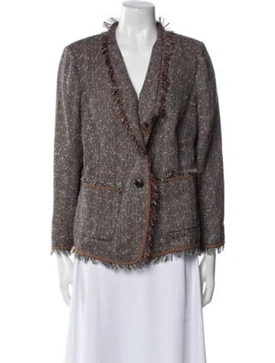 Pre-owned Escada Linen Printed Blazer In Burgundy