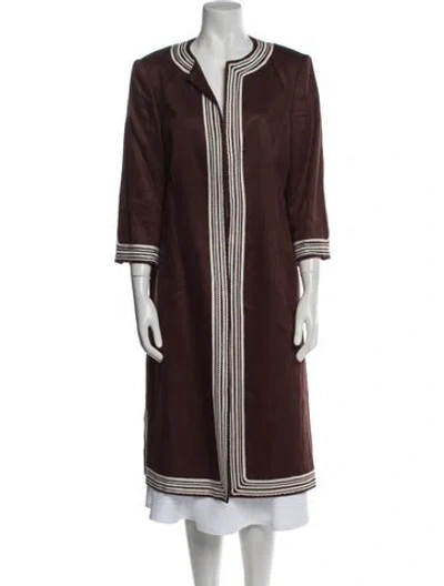 Pre-owned Escada Linen Printed Coat In Brown
