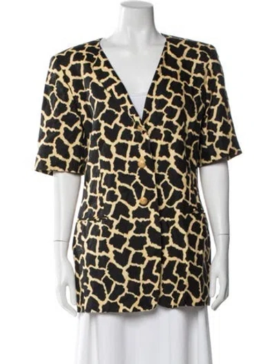 Pre-owned Escada Linen Printed Evening Jacket In Yellow