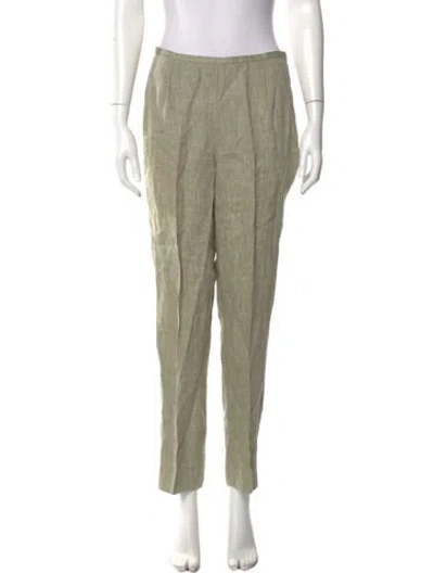 Pre-owned Escada Linen Straight Leg Pants In Green