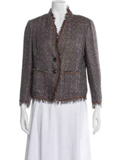 Pre-owned Escada Linen Tweed Pattern Blazer In Brown