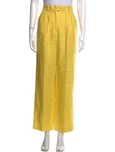 Pre-owned Escada Linen Wide Leg Pants In Yellow