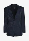 Escada Logo Jacquard Silk Blazer In Navy