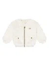 Escada Girls Embroidered Logo Faux Fur Jacket In White