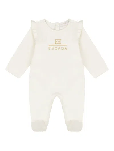 Escada Logo Ruffled Babygrow In White