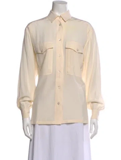 Pre-owned Escada Long Sleeve Blouse In White