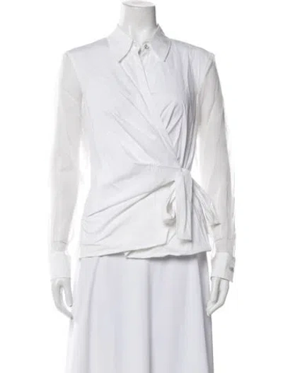 Pre-owned Escada Long Sleeve Blouse In White
