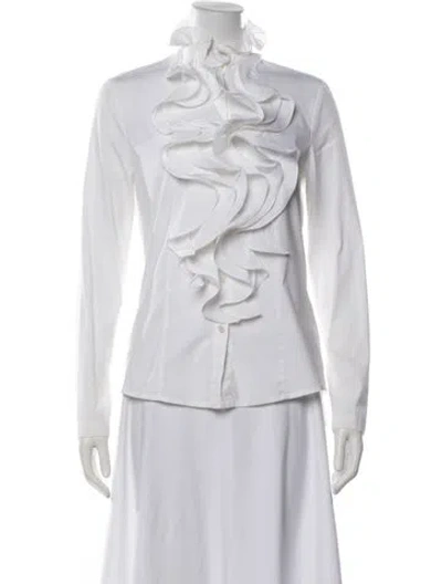 Pre-owned Escada Long Sleeve Blouse In White