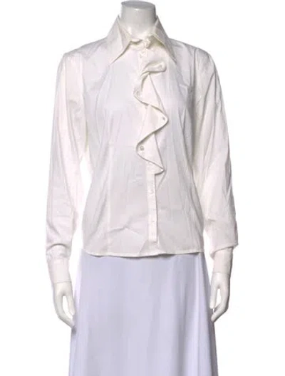 Pre-owned Escada Long Sleeve Blouse In White
