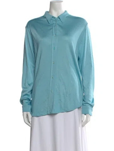 Pre-owned Escada Long Sleeve Button-up Top In Blue