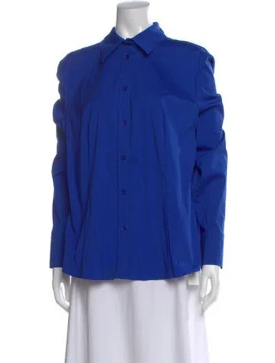 Pre-owned Escada Long Sleeve Button-up Top In Blue