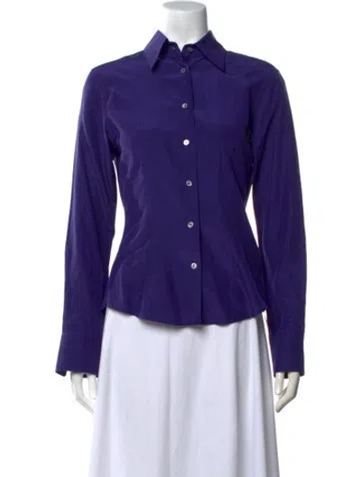 Pre-owned Escada Long Sleeve Button-up Top In Blue