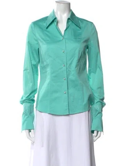 Pre-owned Escada Long Sleeve Button-up Top In Blue