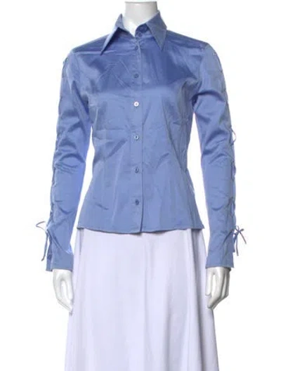 Pre-owned Escada Long Sleeve Button-up Top In Blue