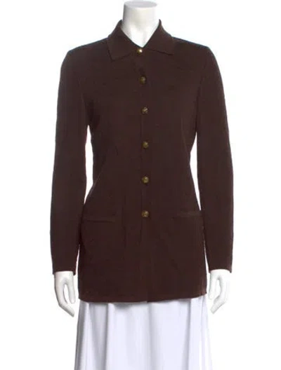 Pre-owned Escada Long Sleeve Button-up Top In Brown
