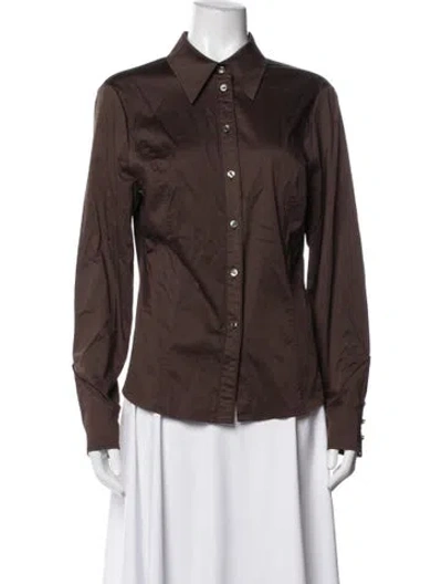 Pre-owned Escada Long Sleeve Button-up Top In Brown