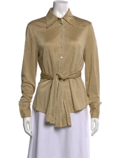 Pre-owned Escada Long Sleeve Button-up Top In Gold
