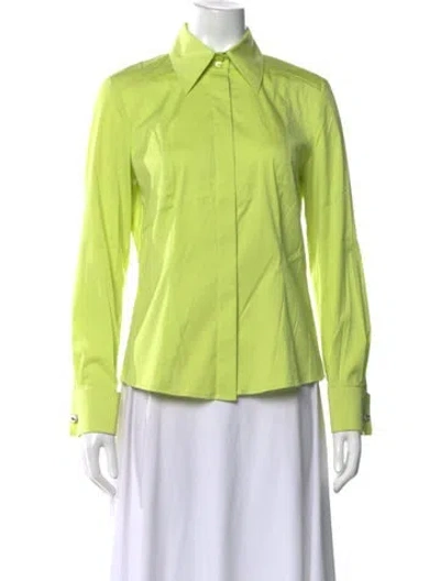 Pre-owned Escada Long Sleeve Button-up Top In Green