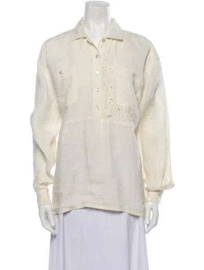 Pre-owned Escada Long Sleeve Button-up Top In Neutral