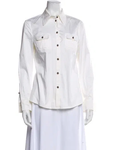 Pre-owned Escada Long Sleeve Button-up Top In Neutral
