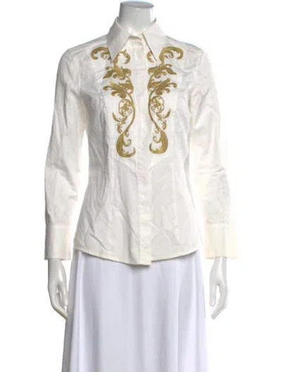 Pre-owned Escada Long Sleeve Button-up Top In Neutrals