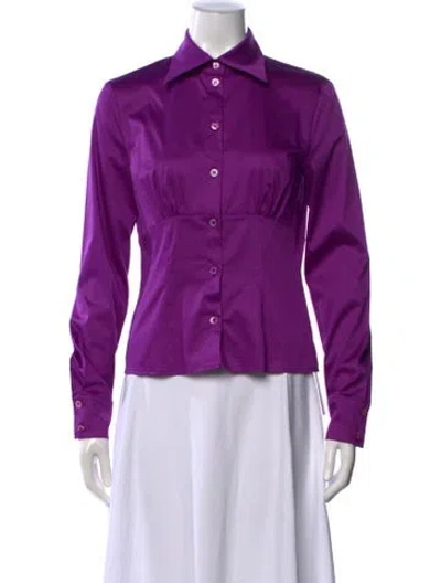 Pre-owned Escada Long Sleeve Button-up Top In Purple