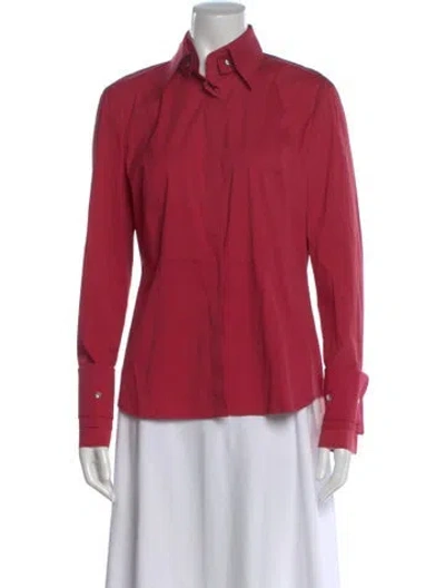 Pre-owned Escada Long Sleeve Button-up Top In Red