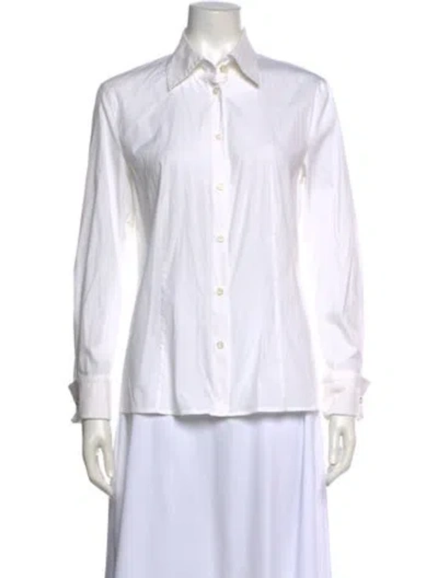 Pre-owned Escada Long Sleeve Button-up Top In White